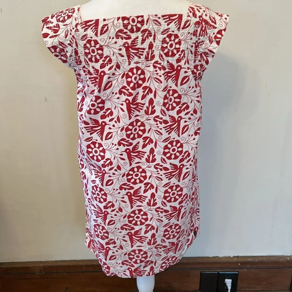 Tea Collection red white bird floral cap sleeve cotton dress Size 8 EUC